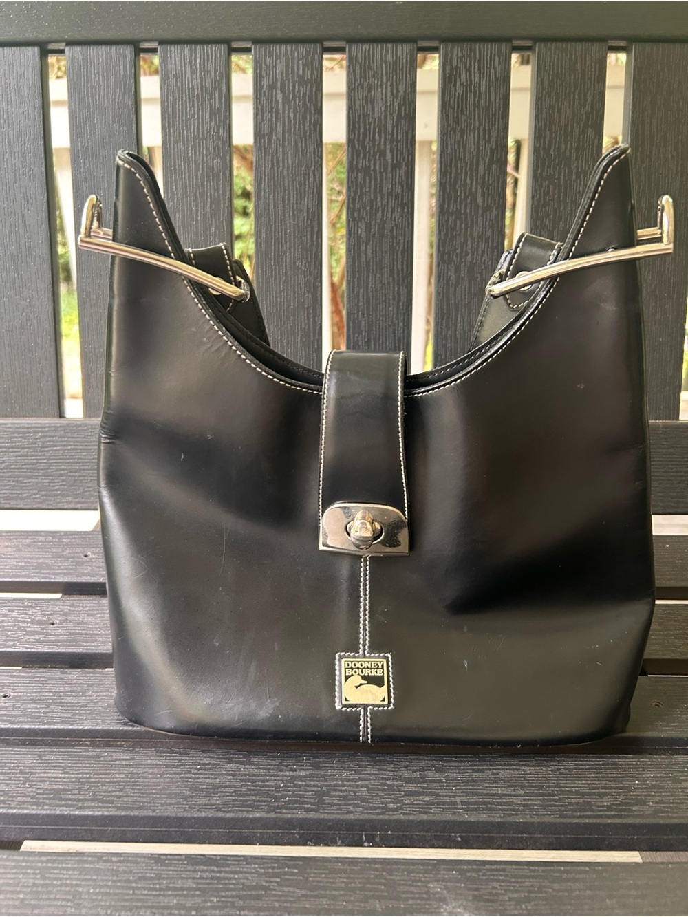 Dooney & Bourke Black Leather Shoulder Bag with Gold Accents